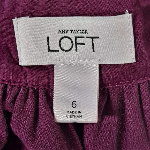 Ann Taylor Loft Size 6 Purple Sleeveless Ruffle Neck Tie Waist Dress EUC - Picture 10 of 13